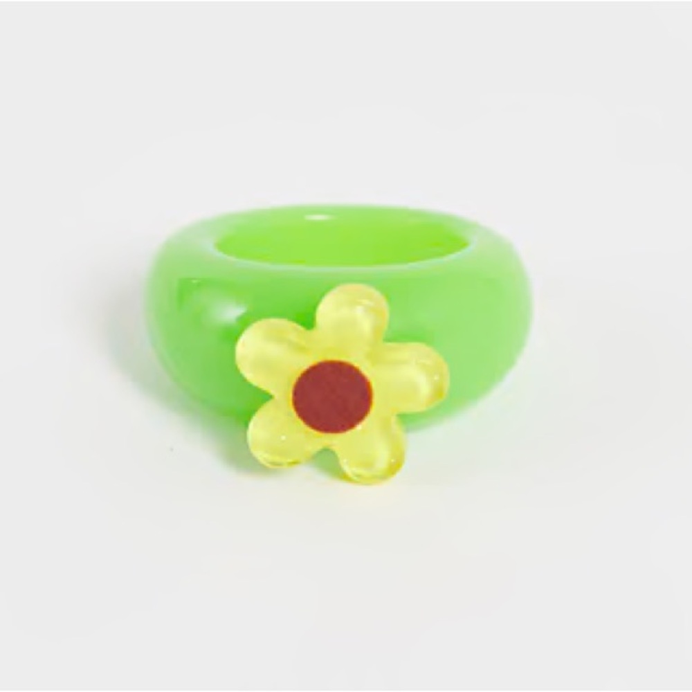 ASOS DESIGN Yellow + Green Flower Ring